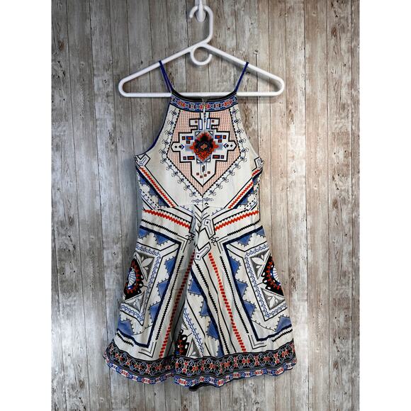 Flying Tomato Dress Womens sz Small Ivory Navy Black Aztec Halter Fit &‎ Flare - Picture 3 of 8